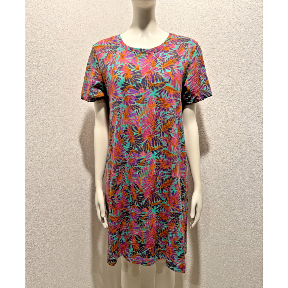 Peruvian Connection Paradisio Pima Cotton T-Shirt Dress Size S Tropical Print